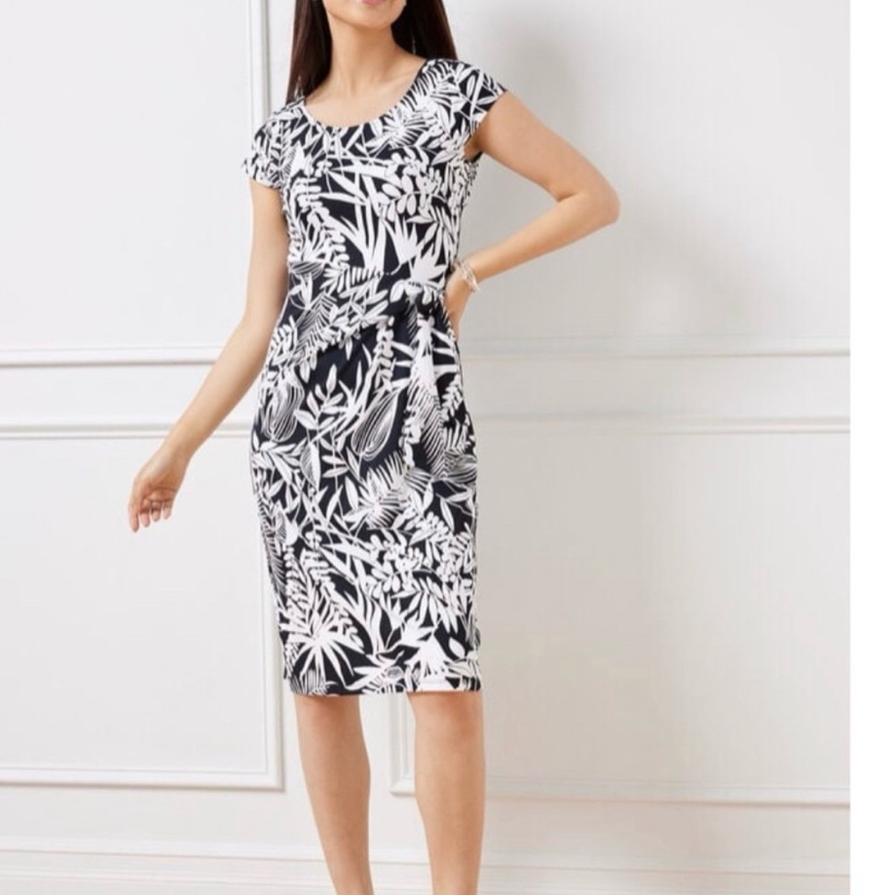 Talbots Monochrome Leaf Print Midi Dress
